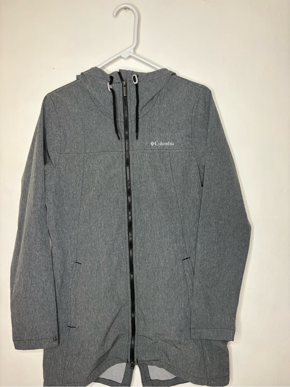 Columbia Heather Gray Hooded Rain Jacket with Full Zip